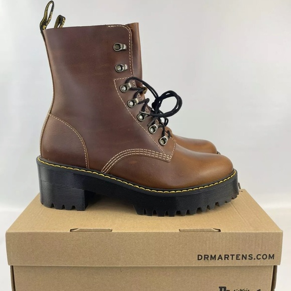 NEW Women’s Size 11 Dr Martens Leona Butterscotch Orleans 7-Eye Platform Boots - Picture 8 of 9
